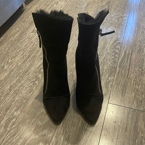 Giuseppe Zanotti Black Suede Fur Lined Wedge Ankle Boots Size 38.5